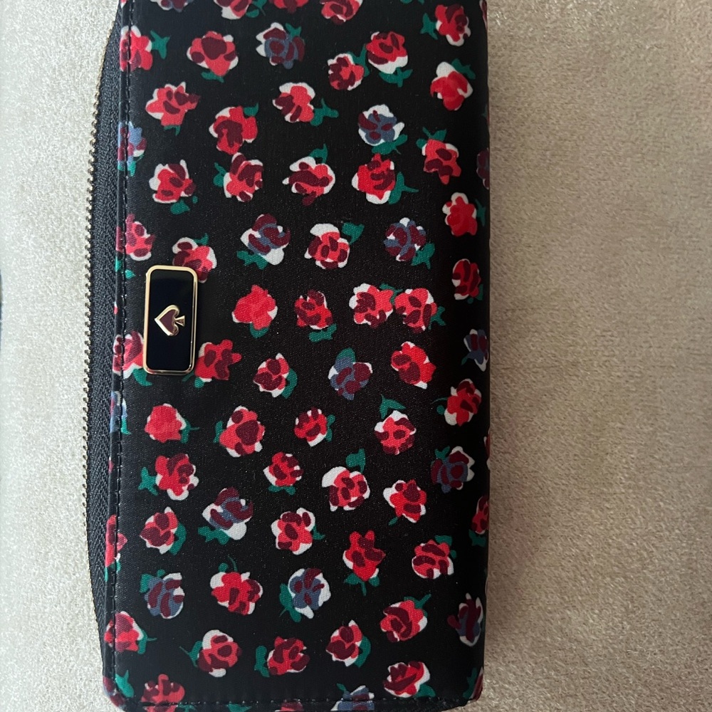 Kate Spade Floral Black Wallet with Red and Purple Accents